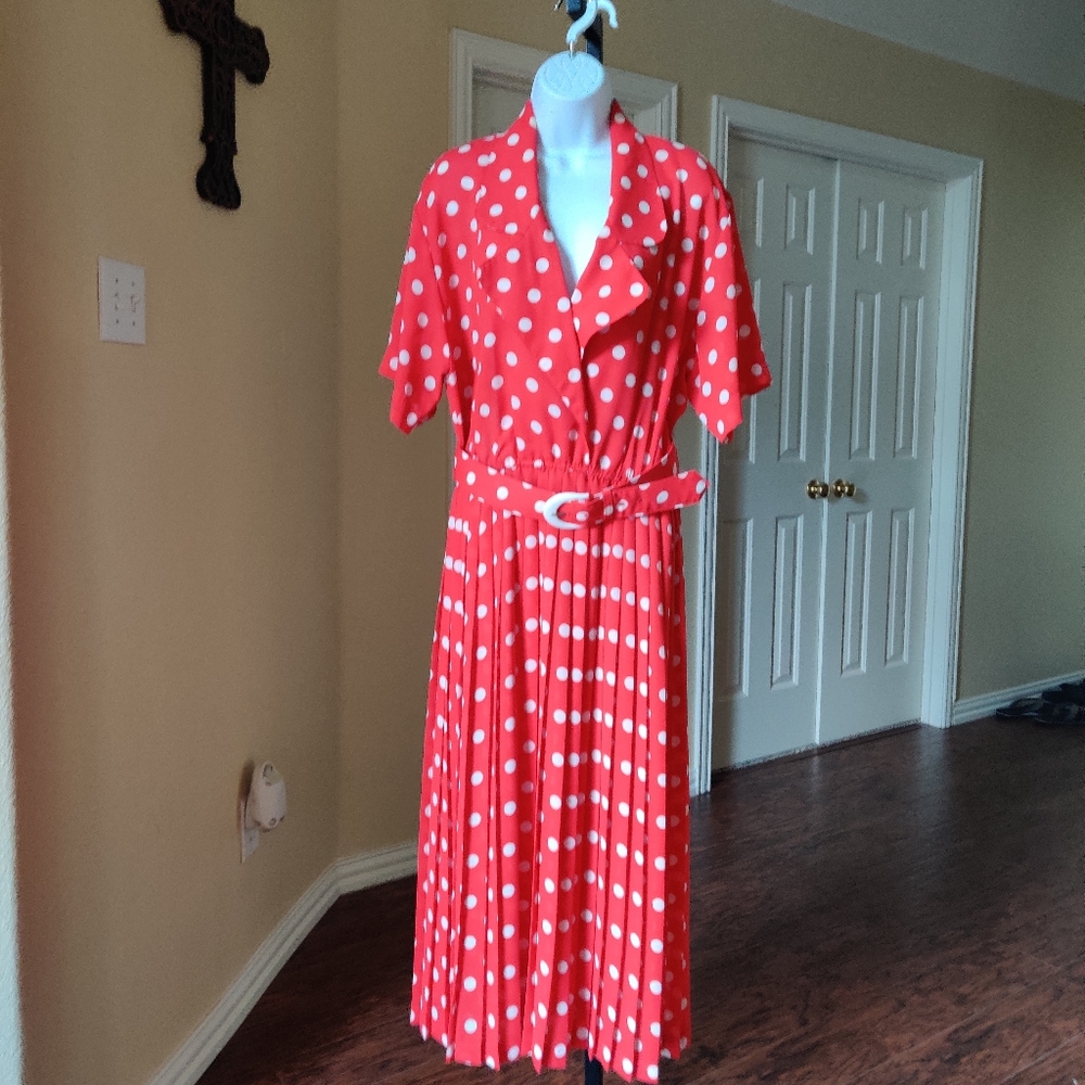 Megan Moore Vintage Polka Dots Pleated Red Dress